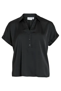 Vila Blusa satinada de manga corta Negro