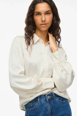 Vila Blusa satinada de manga larga Blanco Sale