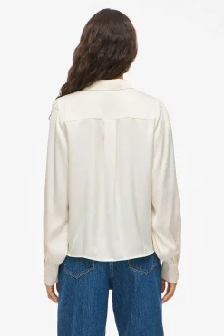 Vila Blusa satinada de manga larga Blanco Sale