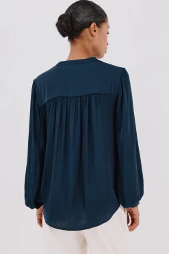 Cortefiel Blusa satinada fluida Azul marino Hot