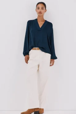 Cortefiel Blusa satinada fluida Azul marino Hot