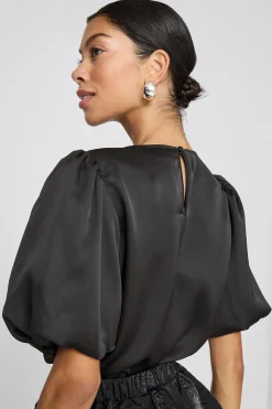 Vila Blusa satinada manga globo Negro New
