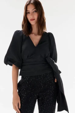 TFP by Tamara Falcó Blusa tafeta lazo Negro Discount