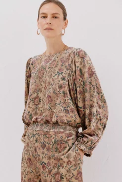 Cortefiel Blusa terciopelo estampada Estampado marr&oacute;n