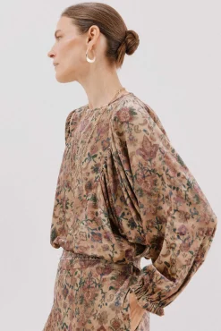 Cortefiel Blusa terciopelo estampada Estampado marr&oacute;n