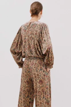 Cortefiel Blusa terciopelo estampada Estampado marr&oacute;n