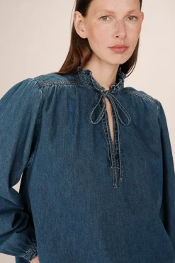 Grace & Mila Blusa vaquera de manga larga Azul oscuro