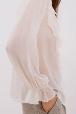 Cortefiel Blusa volante delantero Blanco Hot