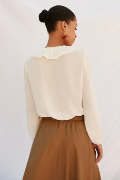 Cortefiel Blusa volantes Blanco Clearance