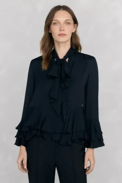Pedro del Hierro Blusa volantes lazada Negro New