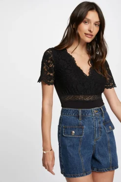 Morgan Body manga corta con encaje Negro Best