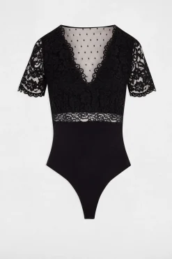 Morgan Body manga corta con encaje Negro Best