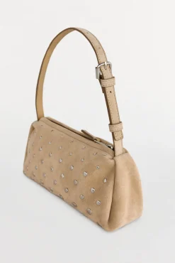 Pedro del Hierro Bolso de hombro con tachas en piel Crudo New