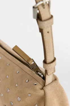 Pedro del Hierro Bolso de hombro con tachas en piel Crudo New