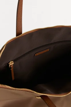 Pedro del Hierro Bolso shopper nylon con cremallera Beige Outlet