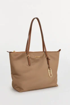 Pedro del Hierro Bolso shopper nylon con cremallera Beige Outlet