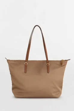 Pedro del Hierro Bolso shopper nylon con cremallera Beige Outlet
