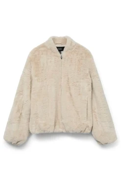 Vero Moda Bomber efecto pelo Beige Discount