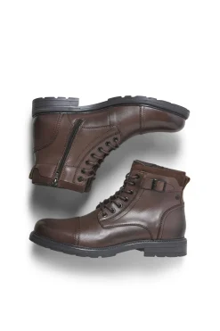 Jack & Jones Botas altas de piel marr&oacute;n Outlet