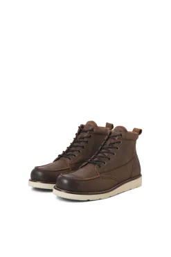 Jack & Jones Botines de piel suela goma marr&oacute;n Sale