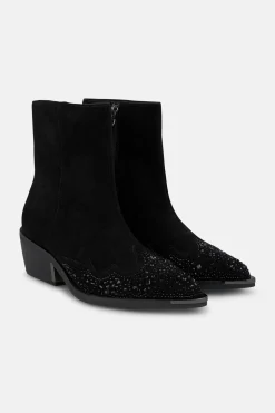 Alma en Pena Botín tacón bajo detalle pedreria Negro Discount