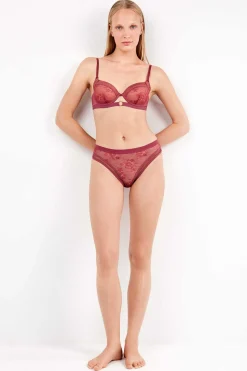 Gisela Braga alta encaje floral burdeos Clearance