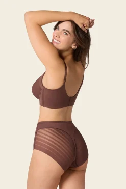 Leonisa Braga faja clásica con control moderado de abdomen y bandas en tul marr&oacute;n Discount