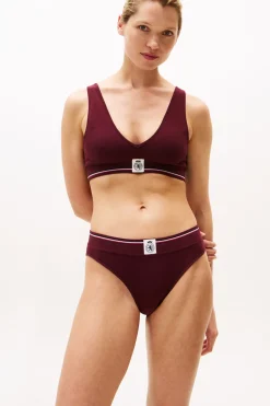 Tommy Jeans Bralette de canalé con banda elástica y logo burdeos New