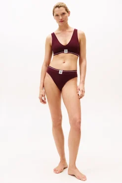 Tommy Jeans Bralette de canalé con banda elástica y logo burdeos New