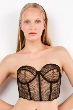 Gisela Bustier desmontable encaje bordado negro Sale