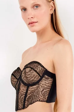 Gisela Bustier desmontable encaje bordado negro Sale