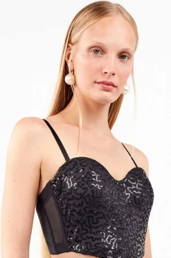 Gisela Bustier de lentejuelas con diseño deslumbrante negro Clearance