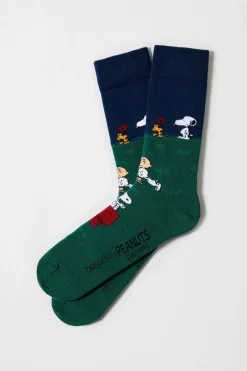 Besocks Calcetines altos de SNOOPY de algodón orgánico color azul verde Discount