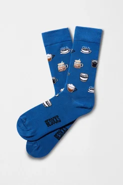 Besocks Calcetines altos de café de algodón orgánico azul Sale