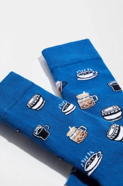 Besocks Calcetines altos de café de algodón orgánico azul Sale