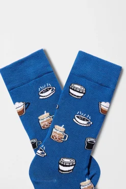 Besocks Calcetines altos de café de algodón orgánico azul Sale