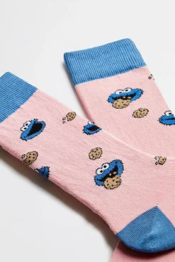 Besocks Calcetines altos de Barrio Sésamo de algodón orgánico color rosa Discount