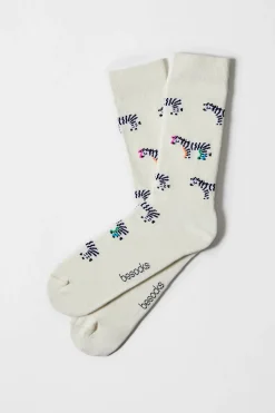 Besocks Calcetines altos de cebras de algodón orgánico color blanco roto marfil