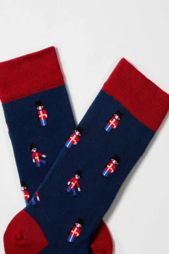Besocks Calcetines altos de algodón orgánico con motivos de guardias british azul New