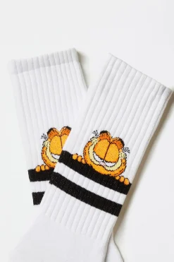 Besocks Calcetines altos deportivos de Garfield de algodón orgánico color blanco New
