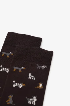 Cortefiel Calcetín dibujo perro Marr&oacute;n oscuro Online