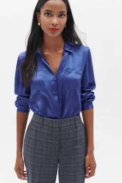 Caroll Camisa 100% seda Azul Hot