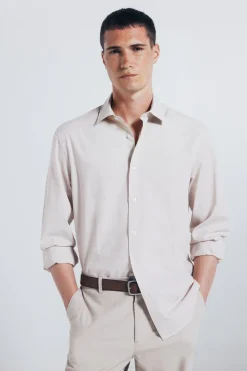 Springfield Camisa algodón fil a fil nude Outlet