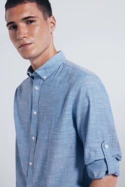 Springfield Camisa algodón slub azul Outlet