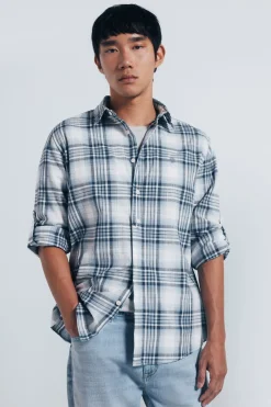 Springfield Camisa algodón slub cuadros azul Outlet