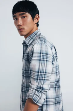 Springfield Camisa algodón slub cuadros azul Outlet