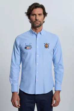 Valecuatro Camisa bordada España celeste Azul Outlet