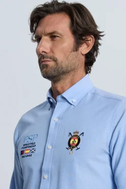 Valecuatro Camisa bordada España celeste Azul Outlet