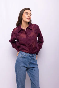 Object Camisa bordada flores Morado Discount