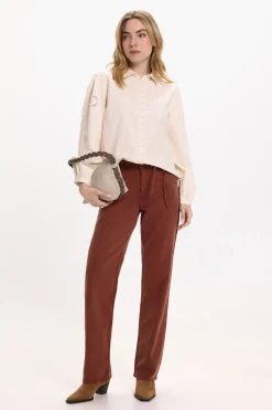 Vila Camisa con calados de algodón orgánico Beige Sale